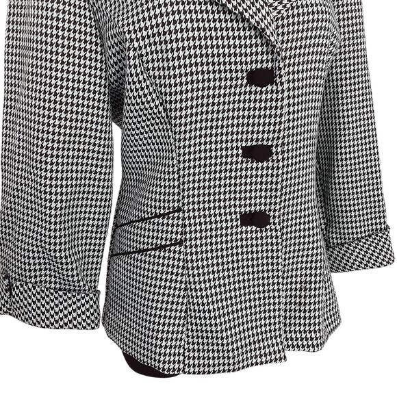 Vintage 80s Single Breasted Blazer Jacket Mint Black Houndstooth Womens 10 Retro - Picture 4 of 11